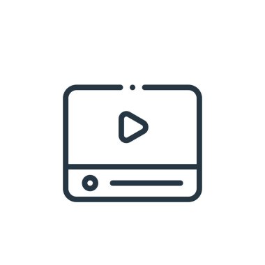 video vektör simgesi. Videoya çekilebilir felç. Web ve mobil uygulamalarda kullanmak için video doğrusal sembolü, logo, yazdırma medyası. İnce çizgili çizim. Vektör izole çizimi.