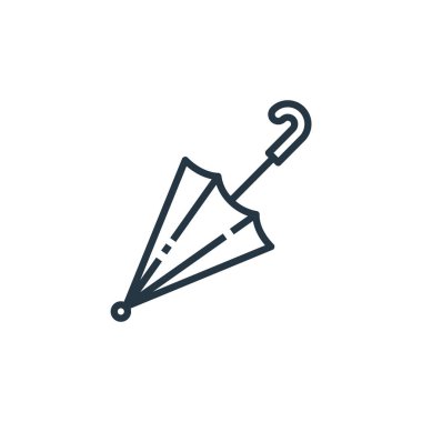 Şemsiye vektör simgesi. Şemsiye açılabilir vuruş. Web ve mobil uygulamalarda kullanmak için şemsiye doğrusal sembolü, logo, yazdırma medyası. İnce çizgili çizim. Vektör izole çizimi.