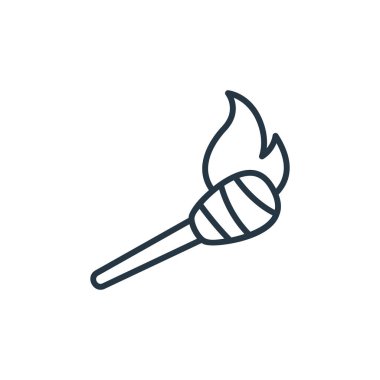 Meşale vektör simgesi. Fenerle düzenlenebilir felç. Web ve mobil uygulamalarda, logoda ve yazılı medyada kullanmak için doğrusal meşale sembolü. İnce çizgili çizim. Vektör izole çizimi.