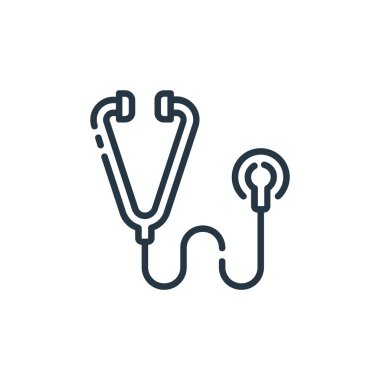 Stetoskop vektör ikonu. Steteskop değiştirilebilir felç. İnternet ve mobil uygulamalarda, logoda ve yazılı medyada kullanım için steteskop lineer sembolü. İnce çizgili çizim. Vektör izole çizimi.