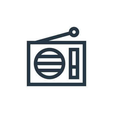 radyo vektör simgesi. Radyo düzenlenebilir felç. İnternet ve mobil uygulamalarda kullanmak için radyo lineer sembolü, logo, yazdırma medyası. İnce çizgili çizim. Vektör izole çizimi.