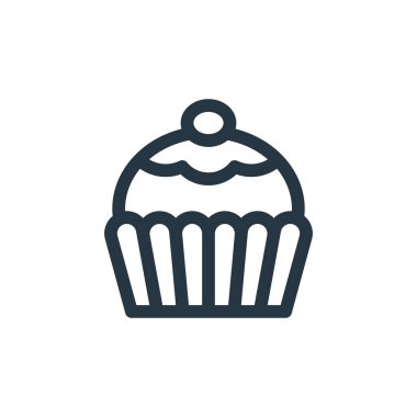 cupcake vektör simgesi. Kurgulanabilir kek felci. top kek lineer sembolü web ve mobil uygulamalar, logo, yazdırma medyası için. İnce çizgili çizim. Vektör izole çizimi.
