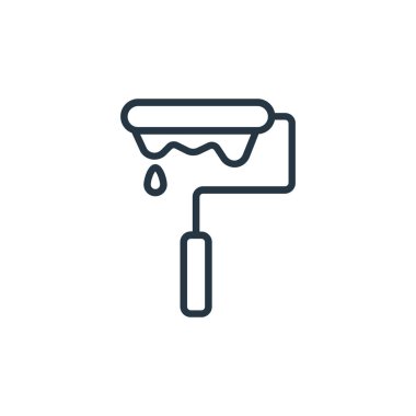 Boya silindiri vektör simgesi. Boya silindiri darbesi. Web ve mobil uygulamalarda, logoda ve yazılı medyada kullanmak için boya silindirli doğrusal sembol. İnce çizgili çizim. Vektör izole çizimi.