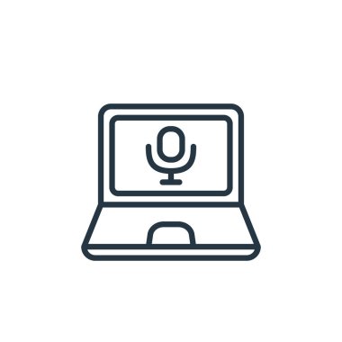 dizüstü bilgisayar vektör simgesi. Dizüstü bilgisayar felci. İnternet ve mobil uygulamalarda kullanmak için dizüstü bilgisayar lineer sembolü, logo, yazdırma medyası. İnce çizgili çizim. Vektör izole çizimi.