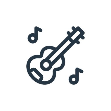 Akustik gitar vektör simgesi. Akustik gitar darbesi. Web ve mobil uygulamalarda kullanmak için akustik gitar lineer sembolü, logo, yazdırma medyası. İnce çizgili çizim. Vektör izole çizimi.