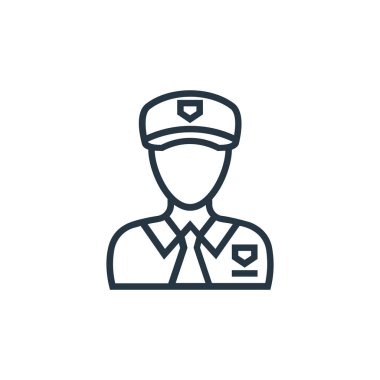 Polis vektör ikonu. İnme inebilir polis. İnternet ve mobil uygulamalarda, logoda ve yazılı medyada kullanım için polis lineer sembolü. İnce çizgili çizim. Vektör izole çizimi.