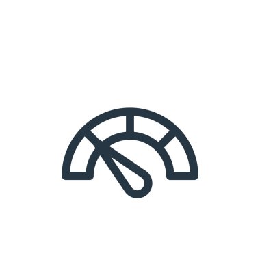 Hız göstergesi vektör simgesi. Hız göstergesi değiştirilebilir inme. Web ve mobil uygulamalarda, logoda, yazdırma ortamında kullanmak için hız ölçer doğrusal sembolü. İnce çizgili çizim. Vektör izole çizimi.