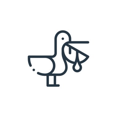 Pelikan vektör simgesi. Pelikan inmesi. İnternet ve mobil uygulamalarda kullanmak için pelikan lineer sembolü, logo, yazdırma medyası. İnce çizgili çizim. Vektör izole çizimi.