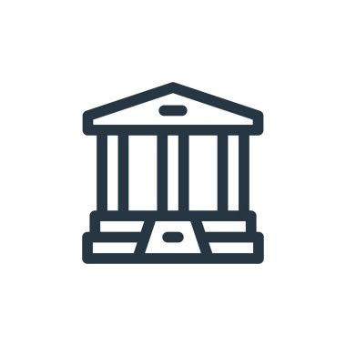 Banka vektör simgesi. Kurgulanabilir banka felci. İnternet ve mobil uygulamalarda kullanım için bankanın doğrusal sembolü, logo, yazdırma medyası. İnce çizgili çizim. Vektör izole çizimi.