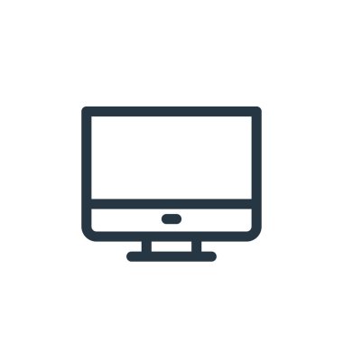 Bilgisayar vektör simgesi. Bilgisayarda düzenlenebilir felç. İnternet ve mobil uygulamalarda, logoda, yazıcı ortamında kullanmak için bilgisayar doğrusal sembolü. İnce çizgili çizim. Vektör izole çizimi.