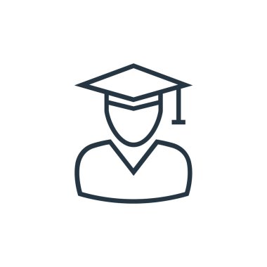 mezun vektör simgesi. Kurgulanabilir felç. İnternet ve mobil uygulamalarda, logoda, yazılı medyada kullanmak için doğrusal lisans sembolü. İnce çizgili çizim. Vektör izole çizimi.