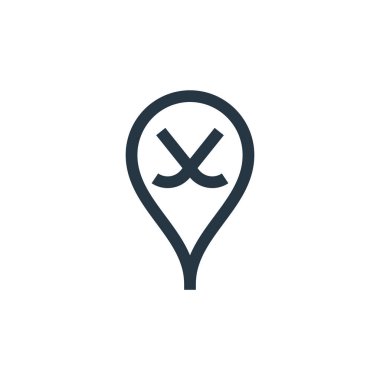 Hokey vektör simgesi. Hokey oynanabilir felç. Web ve mobil uygulamalarda kullanım için hokey lineer sembolü, logo, yazdırma medyası. İnce çizgili çizim. Vektör izole çizimi.