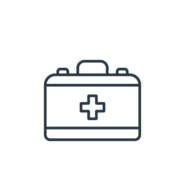 Doktor torba vektör simgesi. Doktor çantası değiştirilebilir felç. İnternet ve mobil uygulamalarda kullanmak için doktor çantası lineer sembolü, logo, yazdırma medyası. İnce çizgili çizim. Vektör izole çizimi.