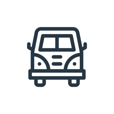 Van vektör simgesi. Minibüs inmesi. Van lineer sembolü web ve mobil uygulamalarda, logoda, yazdırma ortamında kullanılır. İnce çizgili çizim. Vektör izole çizimi.