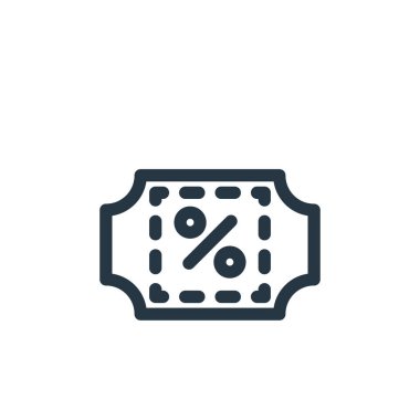 İndirim vektörü simgesi. İndirimli düzenlenebilir vuruş. Web ve mobil uygulamalarda, logoda ve yazılı medyada kullanım için indirimli doğrusal sembol. İnce çizgili çizim. Vektör izole çizimi.