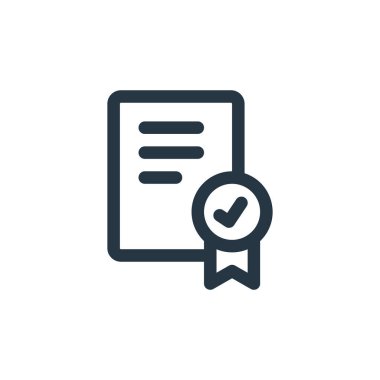 Sertifika vektör simgesi. Sertifikalı felç. Web ve mobil uygulamalarda kullanmak için sertifika doğrusal sembolü, logo, yazdırma ortamı. İnce çizgili çizim. Vektör izole çizimi.
