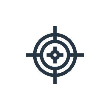 hedef vektör simgesi. Hedef değiştirilebilir vuruş. Web ve mobil uygulamalar, logo ve yazdırma ortamlarında kullanılacak doğrusal simgeyi hedef al. İnce çizgili çizim. Vektör izole çizimi.