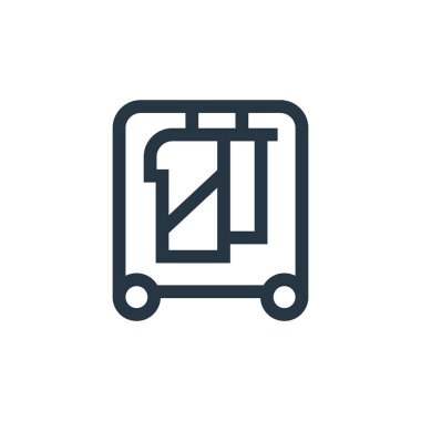 Kostüm vektör ikonu. Kıyafet değiştirilebilir felç. İnternet ve mobil uygulamalarda, logoda ve yazılı medyada kullanılacak dolap lineer sembolü. İnce çizgili çizim. Vektör izole çizimi.