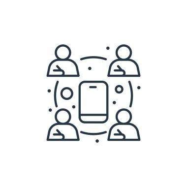 Video konferans vektör simgesi. Görüntülü konferans felci. Web ve mobil uygulamalarda kullanmak için video konferans lineer sembolü, logo, yazdırma medyası. İnce çizgili çizim. Vektör izole çizimi.