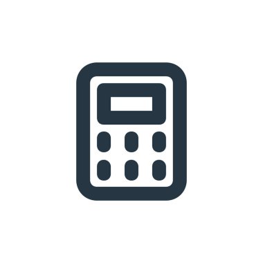 Hesap makinesi vektör simgesi. Hesap makinesi, düzeltilebilir vuruş. Web ve mobil uygulamalarda kullanmak için hesap makinesi doğrusal sembolü, logo, yazdırma ortamı. İnce çizgili çizim. Vektör izole çizimi.