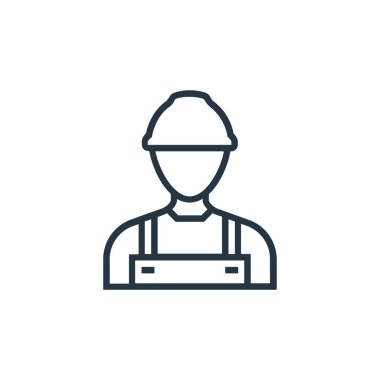 İşçi vektör simgesi. İşçi usulü felç. Web ve mobil uygulamalarda, logoda ve yazılı medyada kullanılacak doğrusal işçi sembolü. İnce çizgili çizim. Vektör izole çizimi.