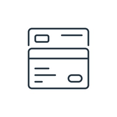 Kredi kartı vektör simgesi. Kredi kartıyla düzenlenebilir felç. İnternet ve mobil uygulamalarda kullanım için kredi kartı lineer sembolü, logo, yazdırma medyası. İnce çizgili çizim. Vektör izole çizimi.