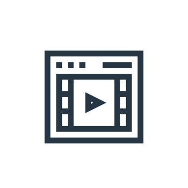 video vektör simgesi. Videoya çekilebilir felç. Web ve mobil uygulamalarda kullanmak için video doğrusal sembolü, logo, yazdırma medyası. İnce çizgili çizim. Vektör izole çizimi.