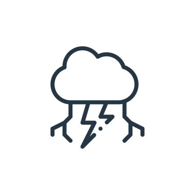 Fırtına vektör simgesi. Sağanak, düzenlenebilir felç. Gökgürültüsü lineer sembolü web ve mobil uygulamalar, logo, yazdırma medyası için. İnce çizgili çizim. Vektör izole çizimi.