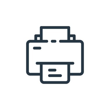 Yazıcı vektör simgesi. Yazıcı değiştirilebilir vuruşu. Web ve mobil uygulamalarda kullanmak için yazıcı lineer sembolü, logo, yazdırma medyası. İnce çizgili çizim. Vektör izole çizimi.
