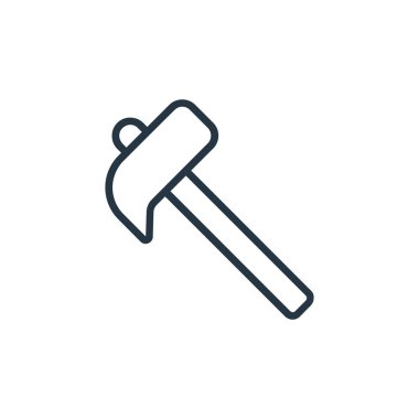 Çekiç vektör simgesi. Çekiç darbesi. Web ve mobil uygulamalarda, logoda ve yazılı medyada kullanılacak doğrusal çekiç sembolü. İnce çizgili çizim. Vektör izole çizimi.