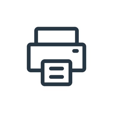 Yazıcı vektör simgesi. Yazıcı değiştirilebilir vuruşu. Web ve mobil uygulamalarda kullanmak için yazıcı lineer sembolü, logo, yazdırma medyası. İnce çizgili çizim. Vektör izole çizimi.