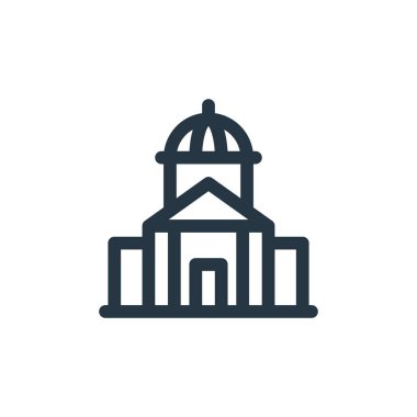 Belediye meclisi vektör ikonu. Belediye binasında düzenlenebilir felç. İnternet ve mobil uygulamalarda kullanım için belediye binasının lineer sembolü, logo, yazdırma medyası. İnce çizgili çizim. Vektör izole çizimi.