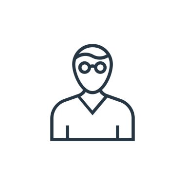 Bilim adamı vektör ikonu. Bilimadamı felci. İnternet ve mobil uygulamalarda, logoda ve yazılı medyada kullanım için bilim adamı doğrusal sembolü. İnce çizgili çizim. Vektör izole çizimi.