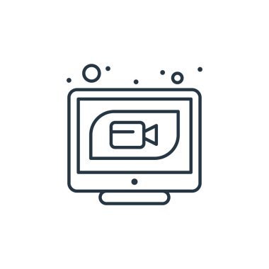 Video çağrı vektör simgesi. Görüntü düzenlenebilir felç. Web ve mobil uygulamalar, logo ve yazdırma ortamlarında kullanılacak doğrusal video çağrısı sembolü. İnce çizgili çizim. Vektör izole çizimi.