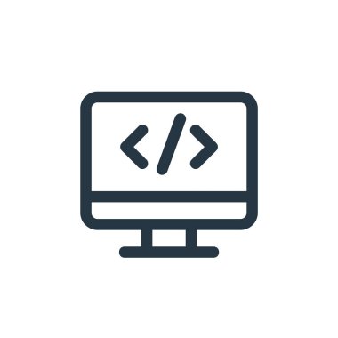 Web geliştirme vektör simgesi. İnternet gelişimi düzenlenebilir felç. Web geliştirme lineer sembolü web ve mobil uygulamalar, logo, yazdırma medyası için. İnce çizgili çizim. Vektör izole çizimi.