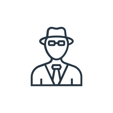 Casus Adam vektör simgesi. Casus adam kurgulanabilir felç. Web ve mobil uygulamalarda kullanım için casus adam lineer sembolü, logo, yazdırma medyası. İnce çizgili çizim. Vektör izole çizimi.