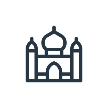 Cami vektör simgesi. Cami kurgulanabilir vuruşu. Web ve mobil uygulamalarda kullanmak için cami doğrusal sembolü, logo, yazdırma medyası. İnce çizgili çizim. Vektör izole çizimi.