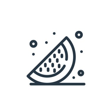Karpuz vektör simgesi. Kurgulanabilir karpuzlar. Web ve mobil uygulamalarda kullanım için karpuz doğrusal sembolü, logo, yazdırma medyası. İnce çizgili çizim. Vektör izole çizimi.