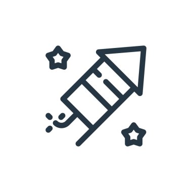 Havai fişek ikonu. Havai fişek darbesi. İnternet ve mobil uygulamalarda, logoda ve yazılı medyada kullanılmak üzere havai fişek doğrusal sembolü. İnce çizgili çizim. Vektör izole çizimi.