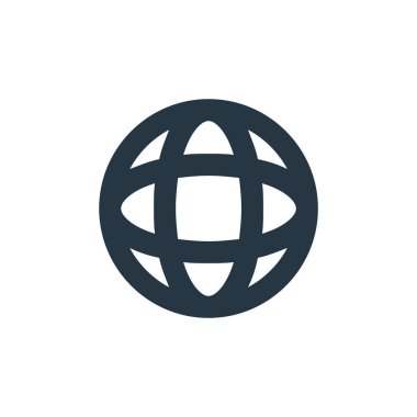 Dünya vektör simgesi. Küresel düzenlenebilir felç. İnternet ve mobil uygulamalarda, logoda ve yazılı medyada kullanım için küresel doğrusal sembol. İnce çizgili çizim. Vektör izole çizimi.