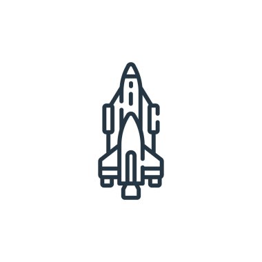 Roket vektör simgesi. roketle düzenlenebilir vuruş. Web ve mobil uygulamalarda kullanmak için roket doğrusal sembolü, logo, yazdırma ortamı. İnce çizgili çizim. Vektör izole çizimi.