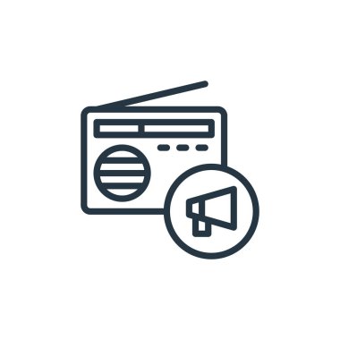 radyo vektör simgesi. Radyo düzenlenebilir felç. İnternet ve mobil uygulamalarda kullanmak için radyo lineer sembolü, logo, yazdırma medyası. İnce çizgili çizim. Vektör izole çizimi.