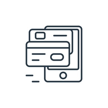 mobil ödeme vektör simgesi. Mobil ödeme yenilebilir vuruş. mobil ödeme lineer sembolü web ve mobil uygulamalar, logo, yazdırma medyası için. İnce çizgili çizim. Vektör izole çizimi.