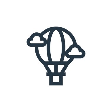 Sıcak hava balonu vektör simgesi. Sıcak hava balonu yenilebilir vuruşu. Web ve mobil uygulamalarda kullanmak için sıcak hava balonu lineer sembolü, logo, yazdırma medyası. İnce çizgili çizim. Vektör izole çizimi.