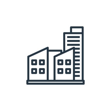 Fabrika vektör simgesi. Fabrika düzenlenebilir felç. Web ve mobil uygulamalarda, logoda ve yazılı medyada kullanılmak üzere fabrika doğrusal sembolü. İnce çizgili çizim. Vektör izole çizimi.