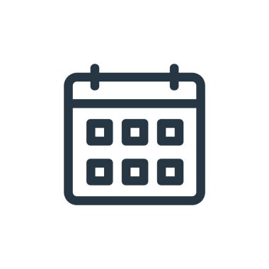 Takvim vektör simgesi. Düzenlenebilir felç. Web ve mobil uygulamalarda kullanmak için takvim doğrusal sembolü, logo, yazdırma ortamı. İnce çizgili çizim. Vektör izole çizimi.