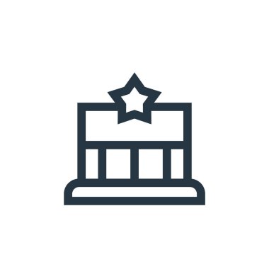 Sinema vektör simgesi. Sinema kurgulanabilir vuruş. Sinema lineer sembolü web ve mobil uygulamalarda, logoda, yazılı medyada kullanılır. İnce çizgili çizim. Vektör izole çizimi.