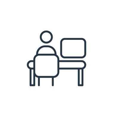 masa vektör simgesi. Masa başı felç. Web ve mobil uygulamalarda kullanmak için masa doğrusal sembolü, logo, yazdırma medyası. İnce çizgili çizim. Vektör izole çizimi.