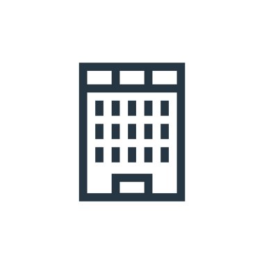 İş merkezi vektör simgesi. İş merkezi düzenlenebilir vuruşu. İnternet ve mobil uygulamalarda kullanım için iş merkezi lineer sembolü, logo, yazdırma medyası. İnce çizgili çizim. Vektör izole çizimi.