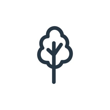 ağaç vektör simgesi. Ağaç kurgusu. Web ve mobil uygulamalarda kullanmak için ağaç doğrusal sembolü, logo, yazdırma ortamı. İnce çizgili çizim. Vektör izole çizimi.